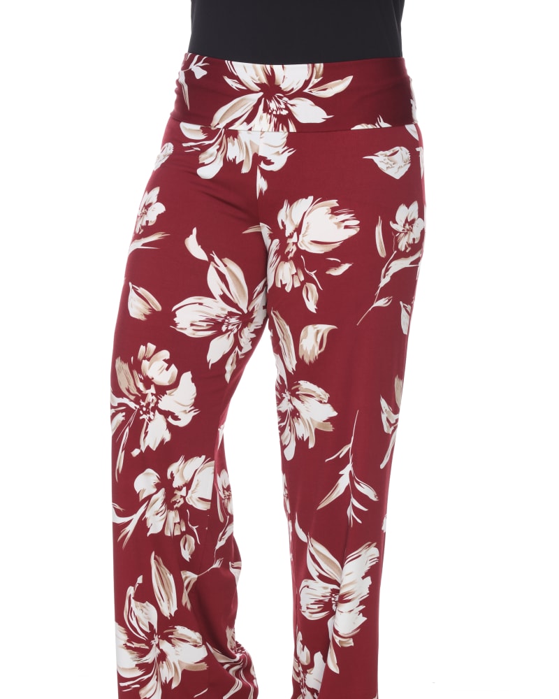 Front of a model wearing a size 1X Flower Print Palazzo Pants in Red by White Mark. | dia_product_style_image_id:247377